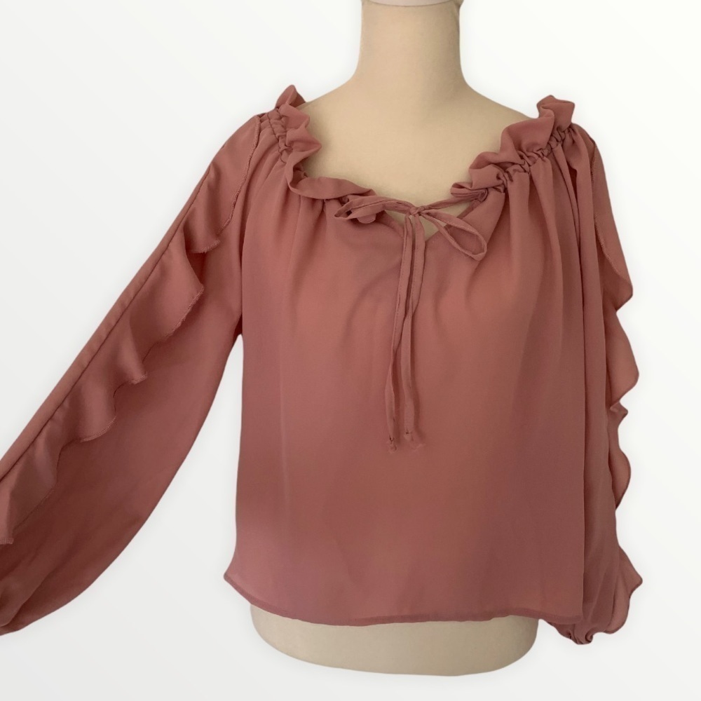 Sans Souci Pink Ruffle Front Tie Blouse Size S